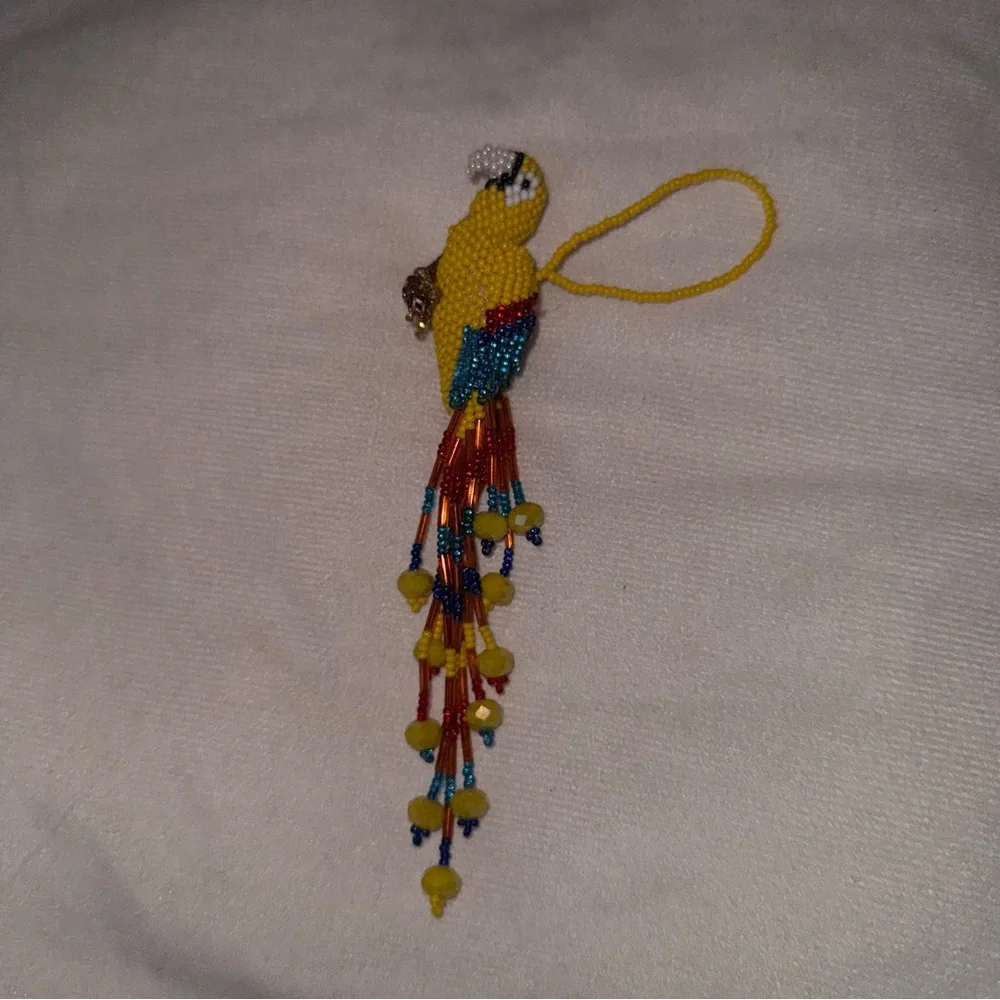 Handcrafted Yellow Beaded Parrot Ornament